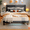 Dark Gray, variant on Lofka Queen Size Bed Frame with Upholstered Wingback Headboard Beige Finish