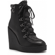 Jessica Simpson Maelyn Wedge Platform Almond-Toe Lace-up Ankle Boots Black Combo (11, BLACK COMBO)