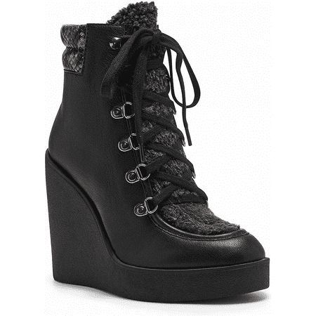 Jessica Simpson Maelyn Wedge Platform Almond-Toe Lace-up Ankle Boots Black Combo (11, BLACK COMBO)
