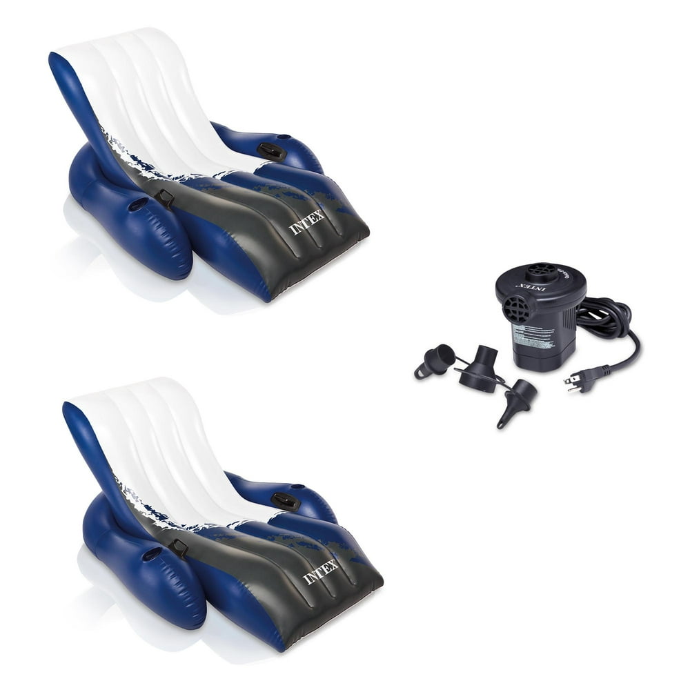 INTEX Floating Recliner Lounge w/ Cup Holders (2 Pack) & Quick Fill Air Pump - Walmart.com