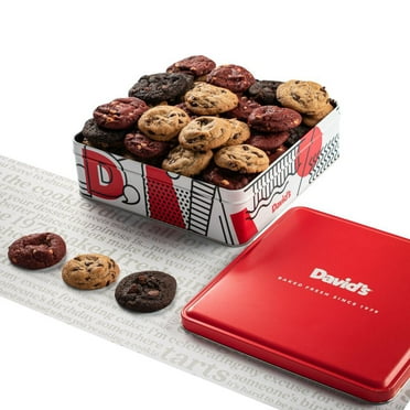 David's Cookies Freshly Baked Melt In Your Mouth Assorted Mini Cookies with Chocolate Chip, Chocolate & White Chocolate Chip & Red Velvet Cookies (Assorted Mini Cookies in Regular Tin - 1Lb)