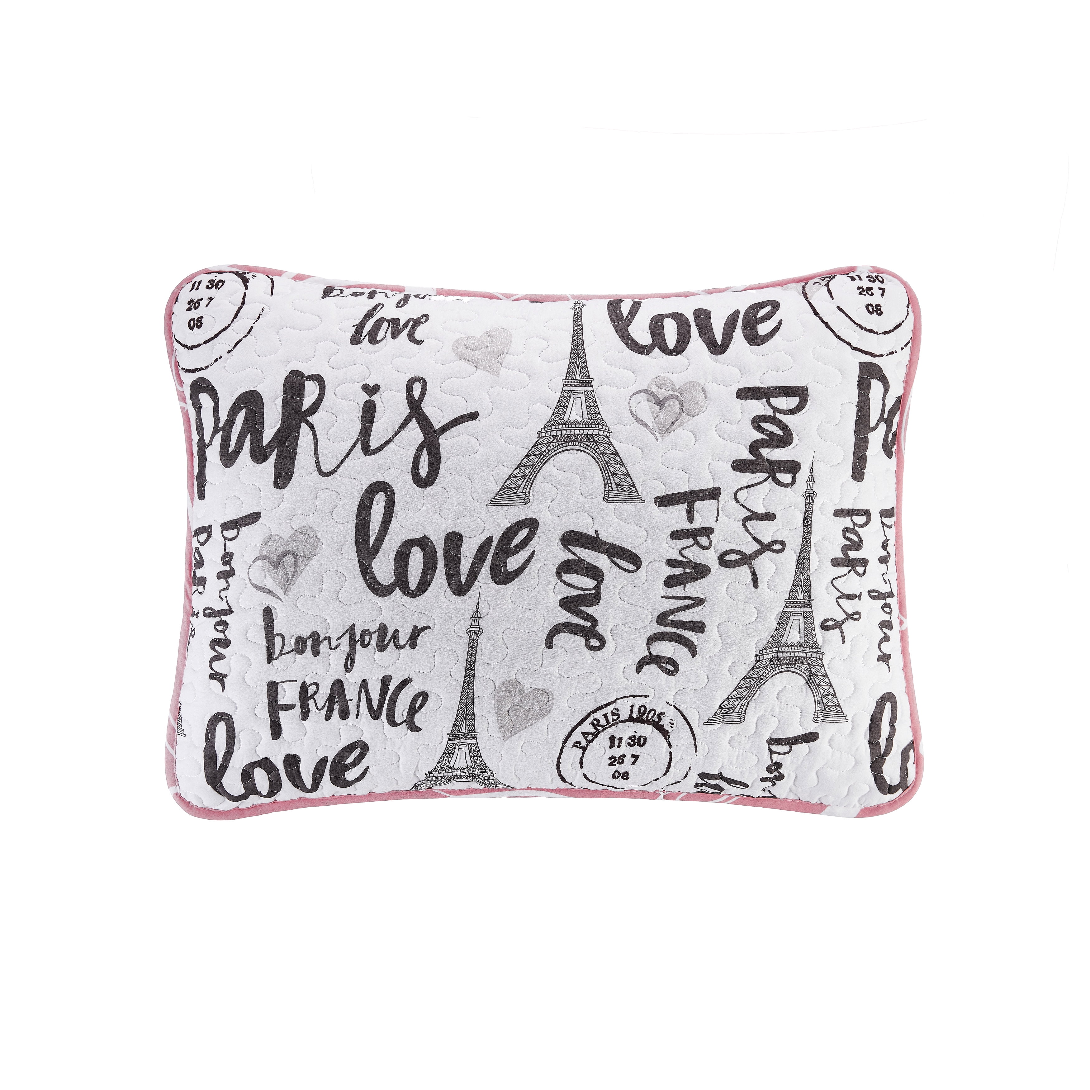 Bedding 4-piece Reversible Quilt Set, Pink/White/Black, Twin, Bonjour by Quaint Home