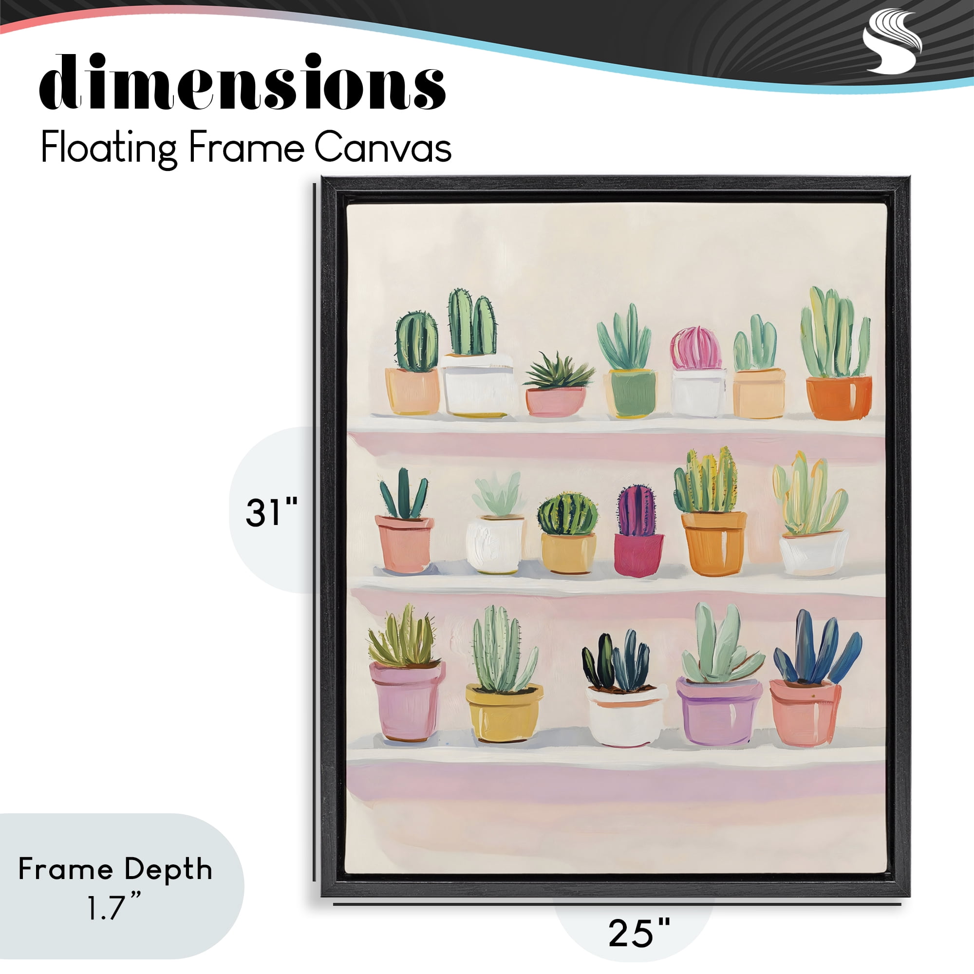 Stupell Industries Cactus Shelf Arrangement Black Framed Floater Canvas Wall Art, design by The Prints Vibe