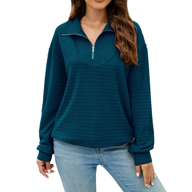 Gibobby Suéter Navideño Mujer Sudaderas con media cremallera para mujer, con cremallera de un , sudaderas con capucha de tamaño, suéteres, trajes de otoño, ropa de invierno (Turquí, S)