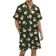 thumbnail image 1 of Pyjama pour Hommes de Noël Multicolore Imprimé Pantalon de Pyjama pour Hommes en Soie Satinée Ensemble de Pyjama à Manches Courtes pour Hommes Ensemble de Pyjama à Boutons, 1 of 4