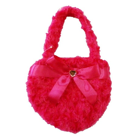 Wenchoice - Girls Hot Pink Fuzzy Velvet Sparkle Stone Bow Attached Heart Purse - www.bagsaleusa.com/product-category/belts/
