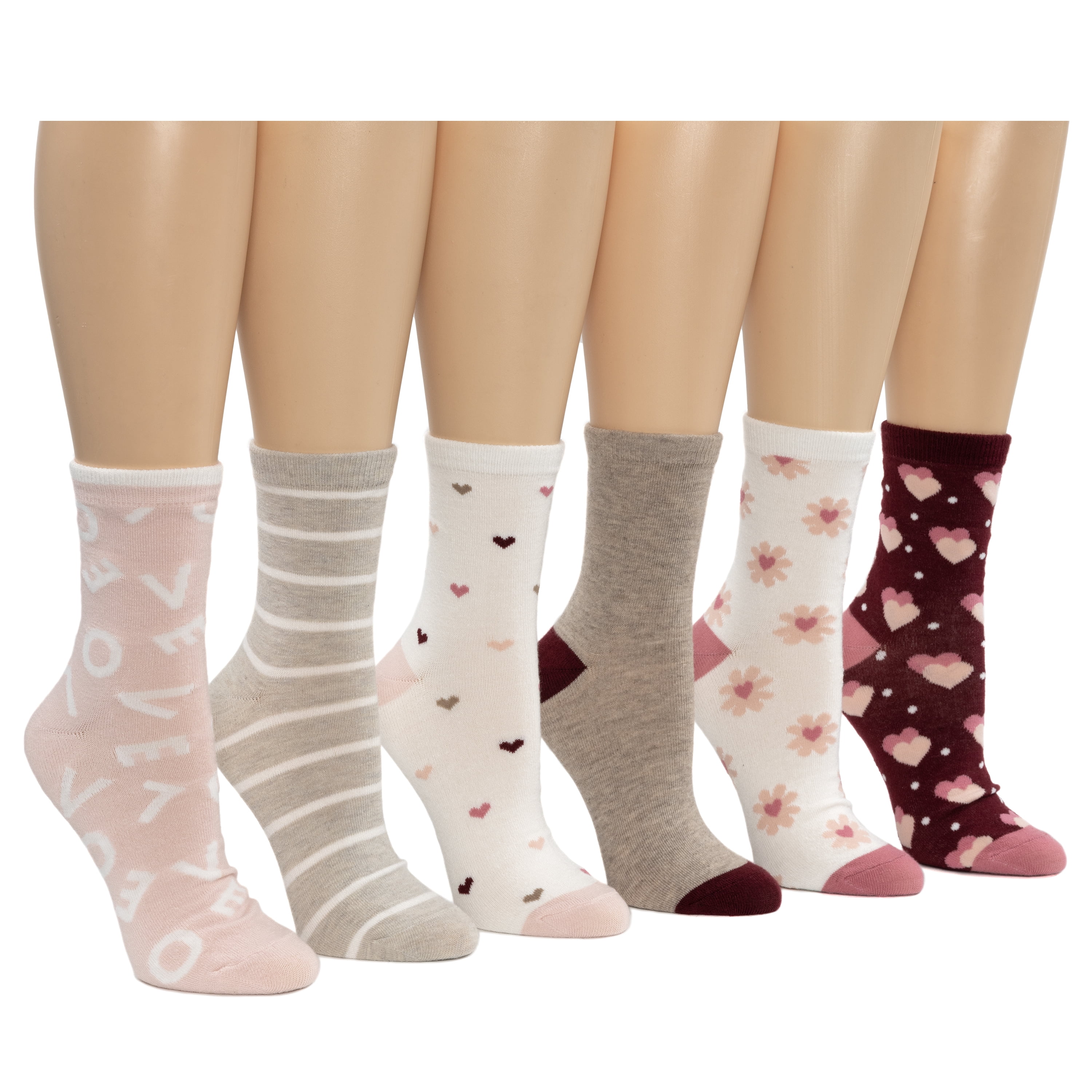 Joyspun Women’s Dress Demi Crew Socks, 6-Pack, Shoe Sizes 4-10
