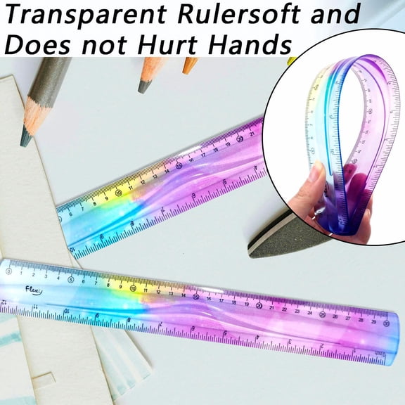 1 Pack Flexible Ruler, 12 Inch Bendable Ruler with Inches and Centimeters, Shatterproof Soft Ruler for Home Office Supplies, Classroom Must Haves, 30cm, Gradient Color