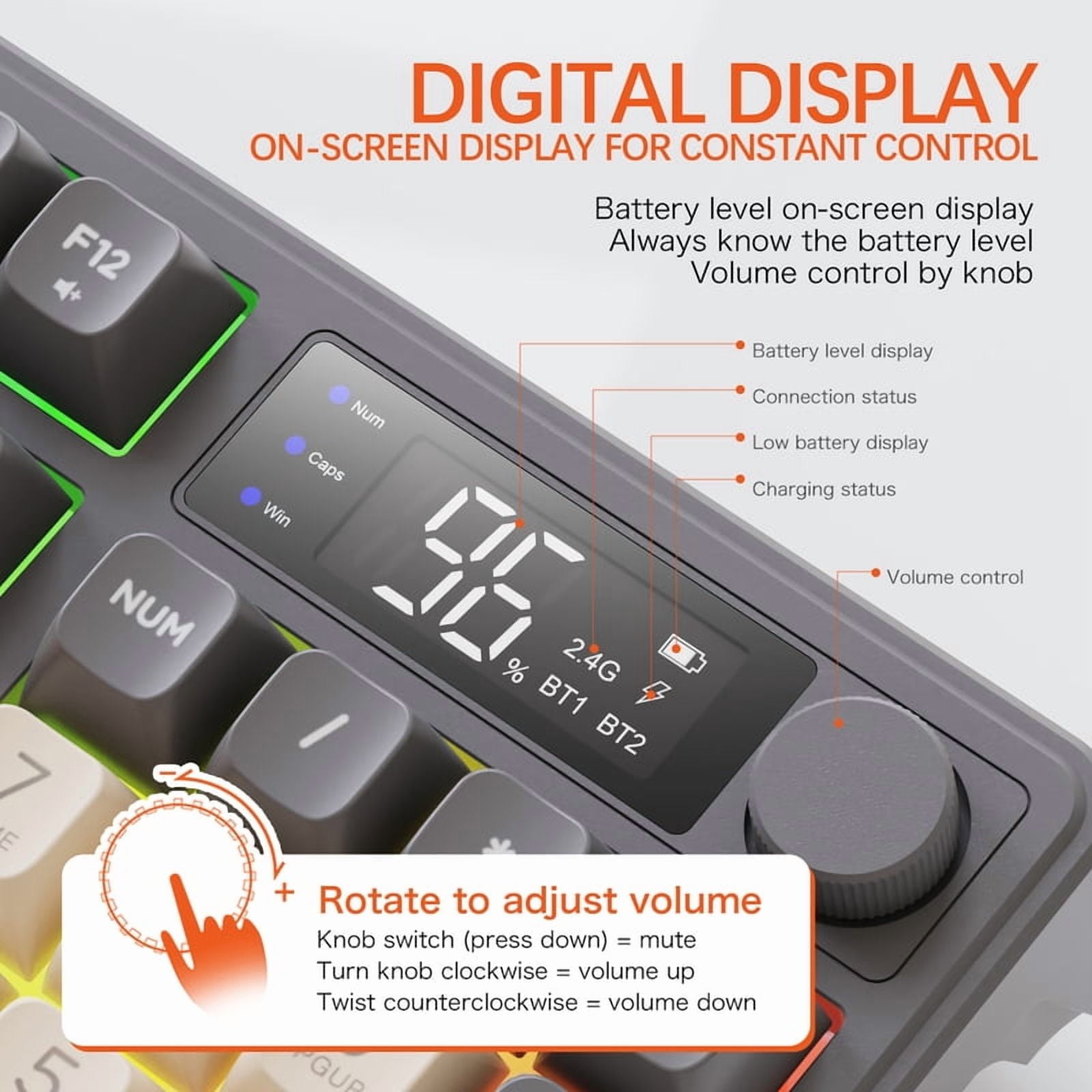 M96 Screen Wireless Keyboard Mouse Kit ZIYOULANG Bluetooth Keyboard With Mouse Gaming,Electronic Screen, Multi-Device Connection