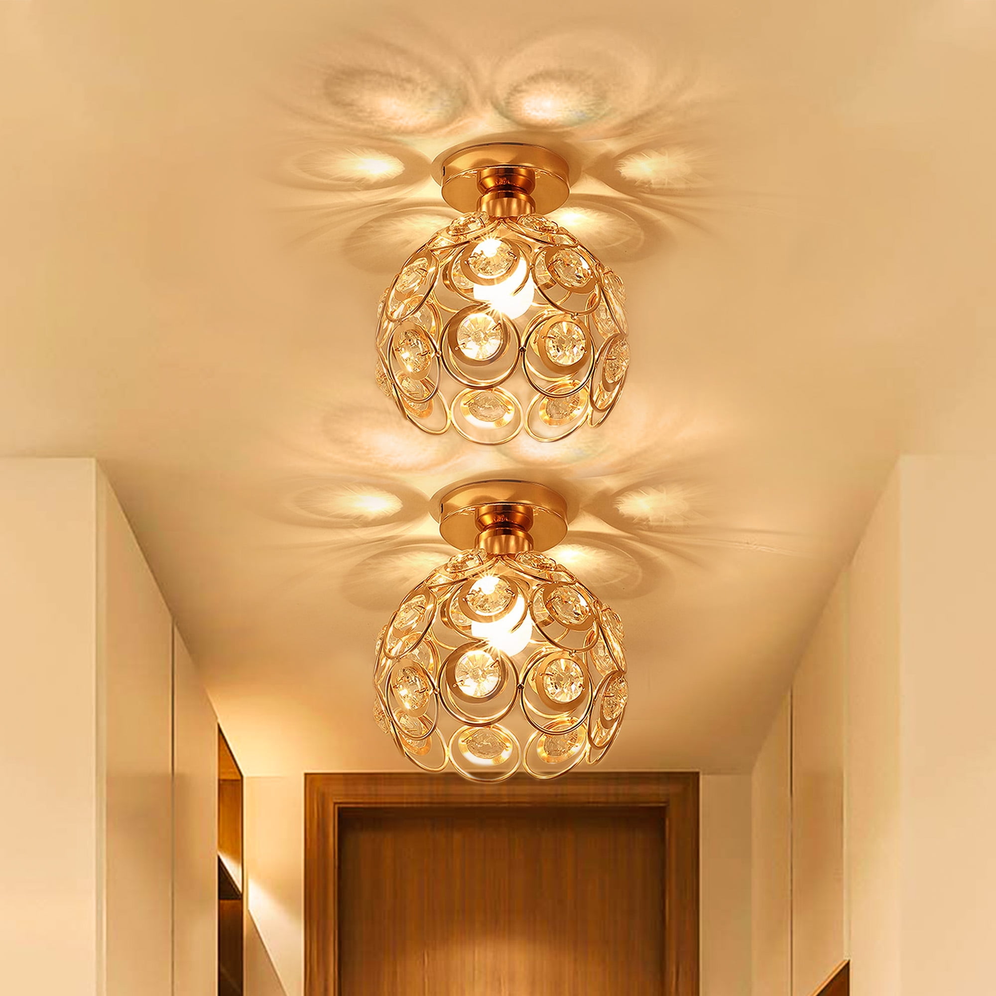 1-Light Gold Crystal Flush Mount Fixture, Modern Chandelier Lighting,Celling Light for Bedroom,Hallway,Kitchen,Bathroom, Bar