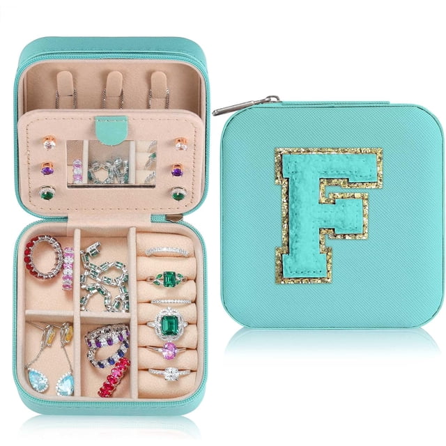 LAICAIW Jewelry Boxes for Women Girls Fashion, Initial Jewelry Box Blue Jewelry Box Small Travel Jewelry Box for Girls Mini Travel Jewelry Case Jewelry Box Jewelry Organizer Travel Essentials