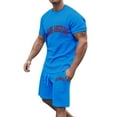 thumbnail image 3 of Conjunto de Sudadores de Hombres Impresión Casual Deportes de Manga Corta Cuello Redondo, Traje de Deporte de 2 Piezas con Pantalones de Corredores de Cintura Elástica, 3 of 4
