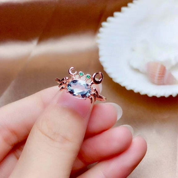 HeartsAndYou 1.45ct Natural Blue Aquamarine Engagement Ring Crab Design 14k SOLID Rose Gold