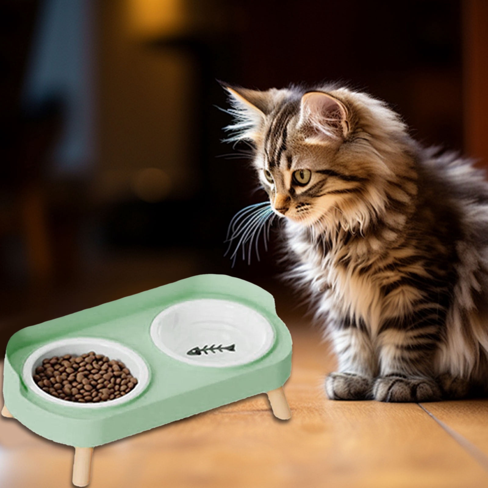 Ceramic Double Bowl Feeder For Pet Heat Resistant Cats Dog Elevated Dish NonSlip Stand And Water Bowls For Home Use