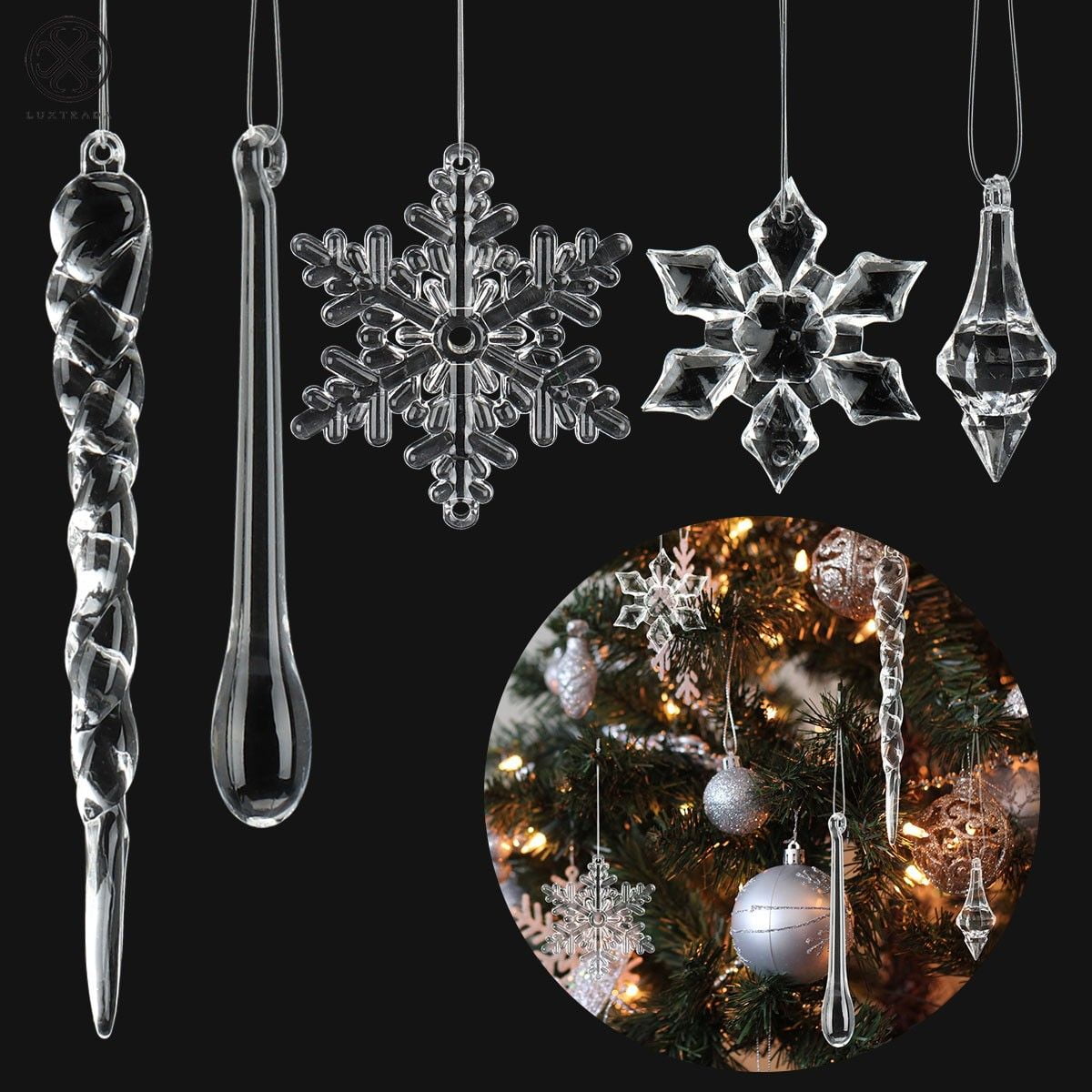 41 Pcs Christmas Snowflake Decorations Icicles Ornaments Set Clear
