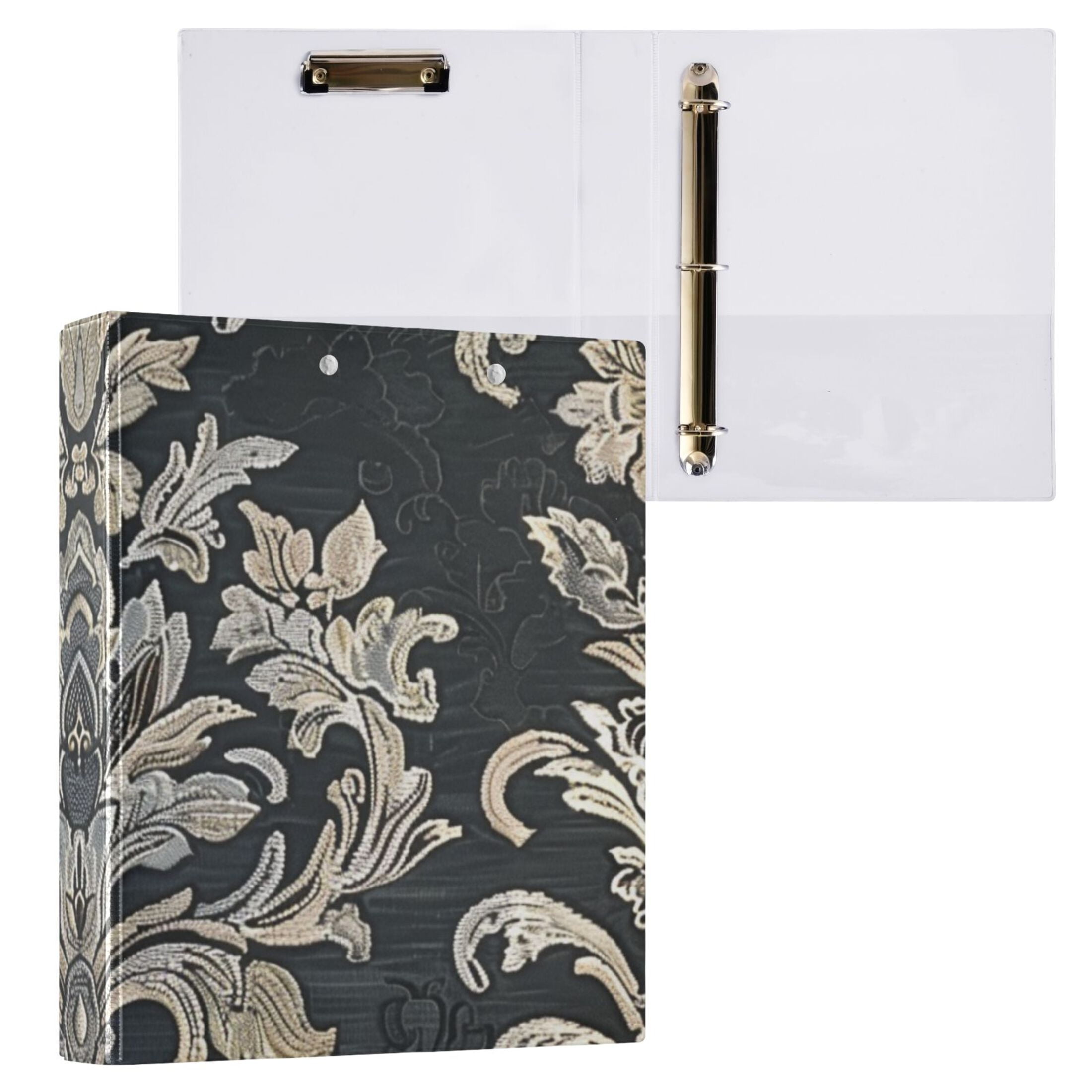 Retro Floral 3 Ring Binders 1.5 inch Hardcover File Folders with Interior Pockets A4 Size Organizer for School Office Hospital
