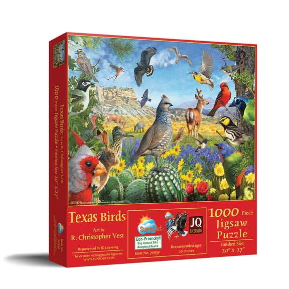 SUNSOUT INC - Texas Birds - 1000 pc Jigsaw Puzzle by Artist: R. Christopher Vest - Finished Size 20" x 27" - MPN# 70939