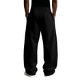 thumbnail image 4 of Mens American Baggy Fleece‑Lined Sweatpants, Elastic Drawstring Waist Wide Oversized Straight Leg Casual Lounge Trousers for Men Black XL, 4 of 5