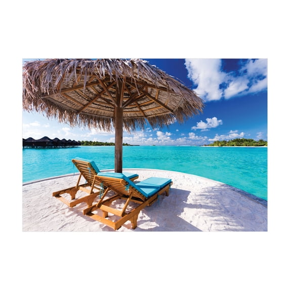 Ambesonne Beach Jigsaw Puzzle, Sunbeds Honeymoon, Heirloom-Quality Fun Activity for Family Durable Cardboard, 1000 pcs, Brown Aqua White