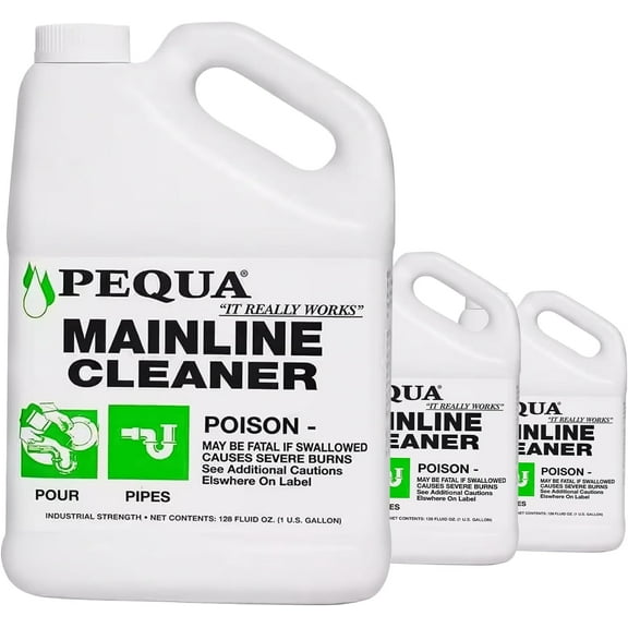 PEQUA INDUSTRIES Main Line Cleaner - Heavy-Duty Main Drain Opener for Drain Pipes, Sewer Lines and Septic Tanks, Dissolves Hairs and Organic Matter, Safe for All Septic Systems (1 Gallon (Pack of 3))