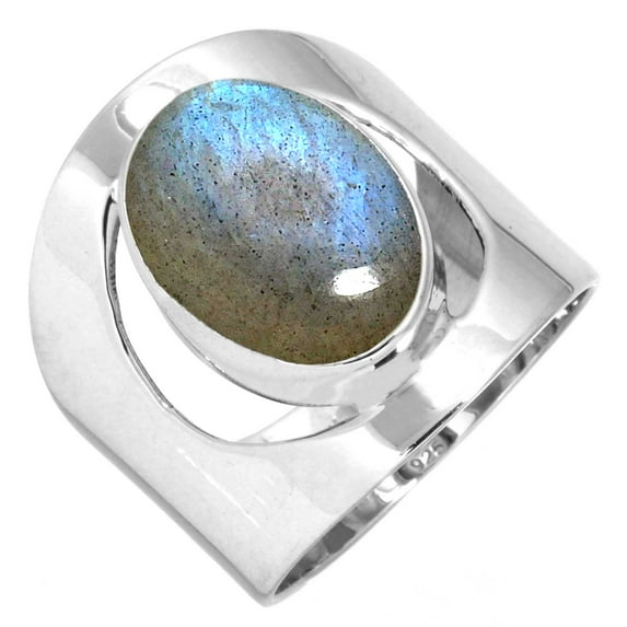 925 Sterling Silver Ring For Women - Girls Gray Natural Labradorite Gemstone Silver Ring Size 7 November Birthstone Silver Ring Size 7 Mothers' Day Gift For Women 925 Silver Gemstone Jewelry
