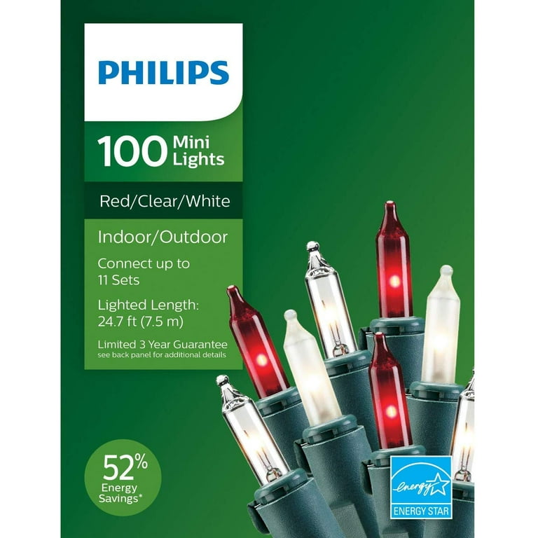 Philips 100ct Christmas Incandescent Smooth Mini String Lights. 24.7 Length Frosted White Clear RED