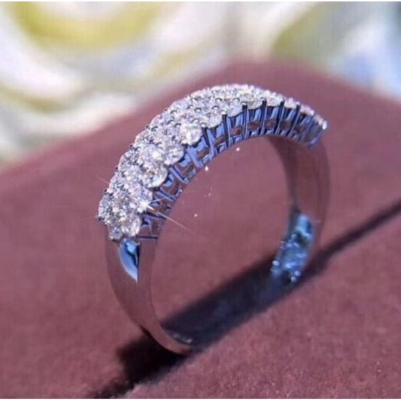 2Ct Round Cut Lab Created Diamond Half Eternity Band Promise Ring 14K White Gold Plated Silver