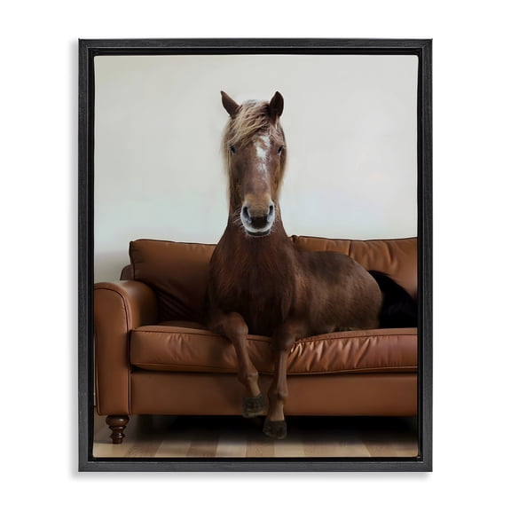 Stupell Industries Brown Horse on Couch Animals Painting Black Floater Framed Canvas Art Print Wall Art, 17 x 21