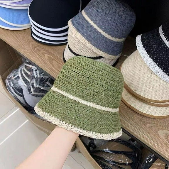 CoCopeaunts Summer Knitted Bucket Hats For Female Colorblock Womens Hip Hop Cap Men Foldable Bob Fisherman Hat Outdoor Travel Gorros Panama