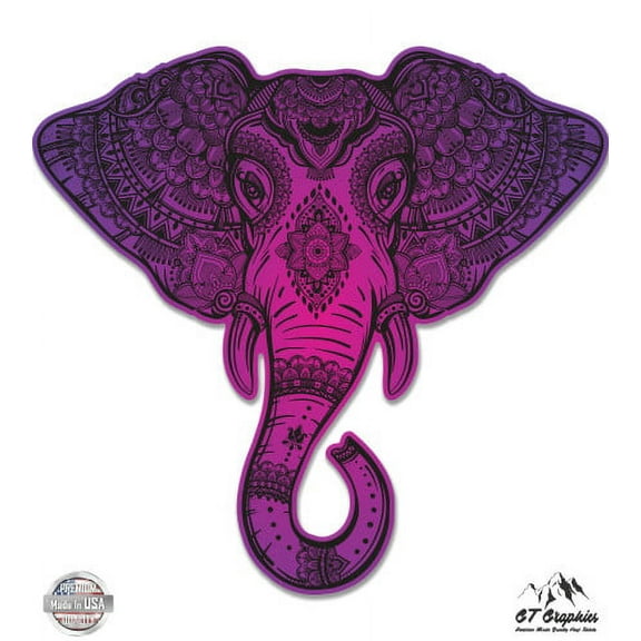 Elephant Purple Henna Indian Mandala - 3" Vinyl Sticker - For Car Laptop I-Pad Phone Helmet Hard Hat - Waterproof Decal