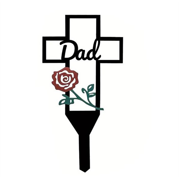 1PC Metal Cross Garden Stake Cemetery Memorial Cross Stake for Dad/Mom/Uncle, Cross Pile, Cemetery Decorations