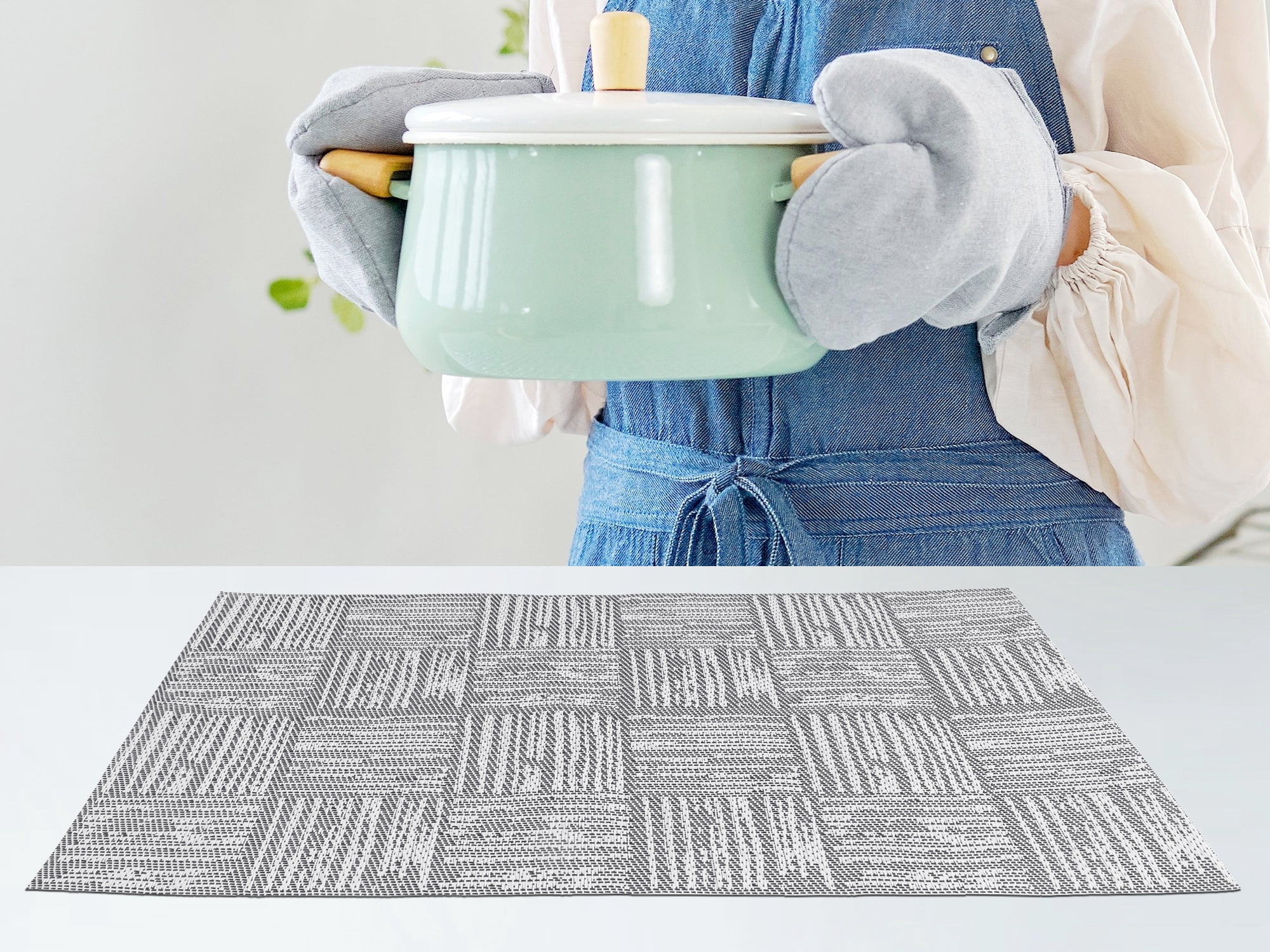 Unique Bargains Vinyl Placemats for Kitchen Dining Table Wipeable Mat Light Gray 18x12in