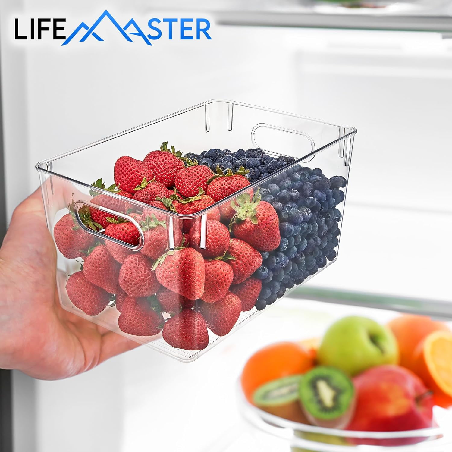 Lifemaster Stackable Refrigerator Bins - Set of 8 Large Capacity Organizers with Easy Grip Handles - Clear and Versatile for Kitchen Storage
