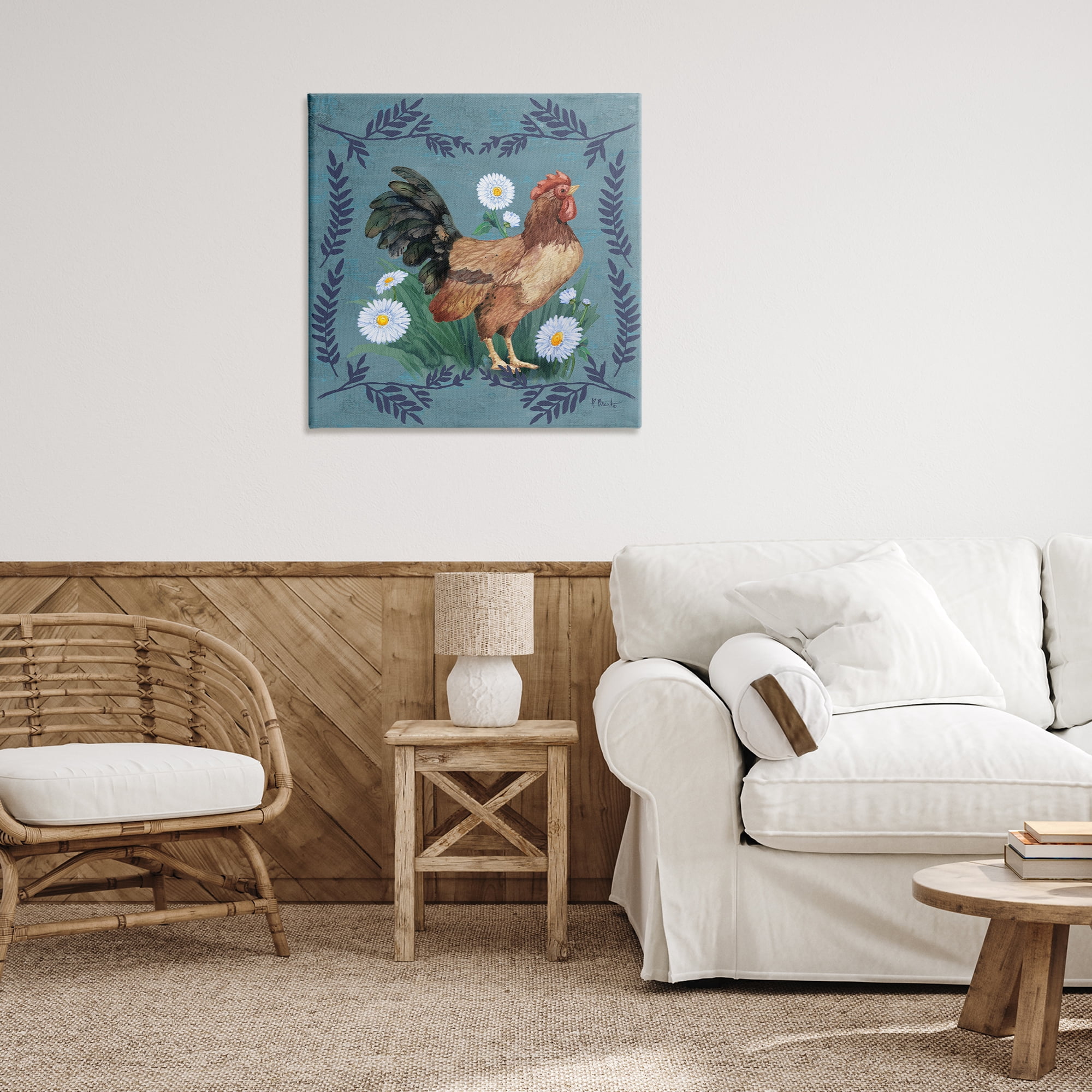 Stupell Industries Rooster & Daisies Animals & Insects Painting Gallery Wrapped Canvas Art Print Wall Art, 30 x 30