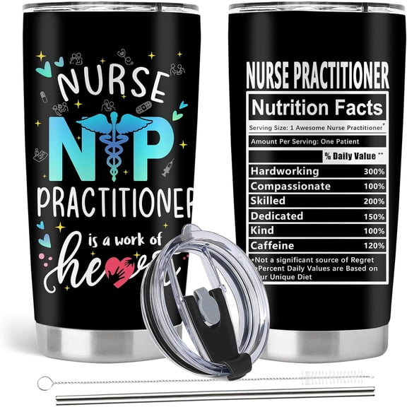 Nurse Practitioner Gifts For Women, Nurses Week Gifts for NP, 20oz Stainless Steel Tumbler with Lid Straw