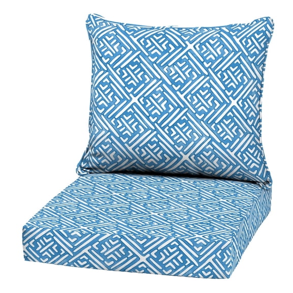 ARDEN Outdoor Deep Seat Cushion Set, 22 in x 24 in, Weather-Proof, Rain-Proof, Fade Resistant Patio Cushion Amalfi Blue Tile
