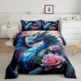 thumbnail image 6 of Teal Dragon 7 Piece Comforter Set Full Bed in a Bag,Pink Rose Bedding Sets Jungle Animal Gothic Bedding Comforter Sets,Floral Flowers Goth Sheet Set with Comforter, 6 of 6