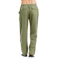 thumbnail image 5 of Men's Cotton Linen Pants Elastic Waist Drawstring Casual Trouser Lightweight Straight-Legs Loose Beach Yoga Pants Army Green S, 5 of 5