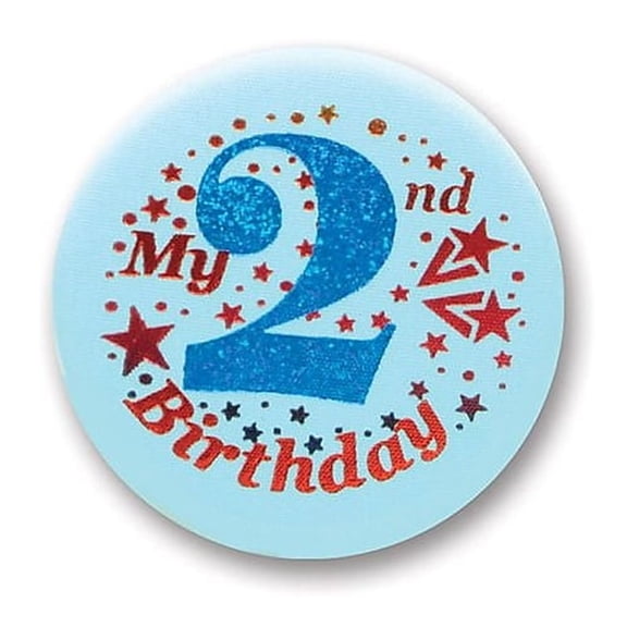 Beistle 2" My 2nd Birthday Satin Button Blue 6/Pack BN052B