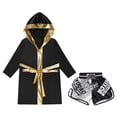 thumbnail image 3 of Eandarui Kids Boys Boxing Outfit Metallic Satin Hooded Sports Muay Thai Robe Grown Cloak with Belt A7 10, 3 of 5