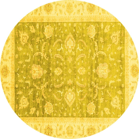 Ahgly Company Machine Washable Indoor Round Oriental Yellow Traditional Area Rugs, 4' Round