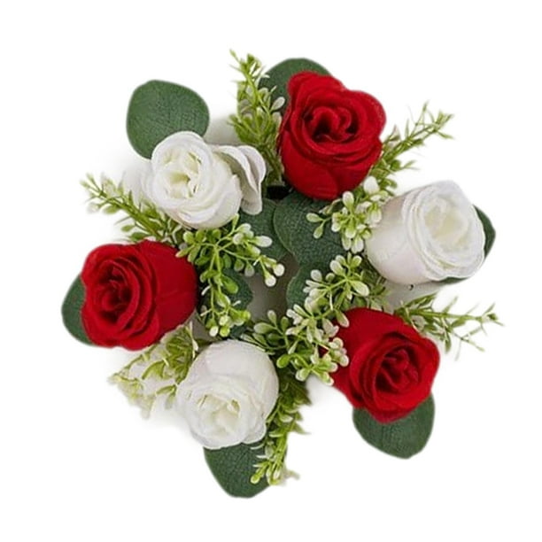 Anillo de vela floral artificial, corona de vela, corona de rosas pequeñas, anillo de vela de flor sintética, portavelas para cena fiesta en