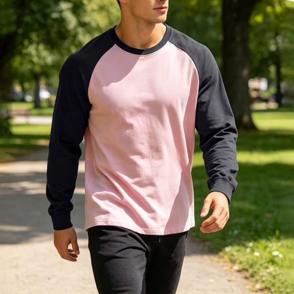 SOOMLON Mens Big and Tall Shirts Long Sleeve Big and Tall Crew Neck Tee Lightweight Color Block Tops Fall Casual Clothes