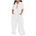 thumbnail image 1 of LOVZFMLL Mode Femmes Col Décontracté Uni Manches Courtes Chemise Combinaison Courte Blanc P, 1 of 6