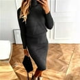 thumbnail image 6 of comerut 2 Pcs/Set Sweater Skirt Set High Collar Two Piece Set Solid Color Knitted Sheath Keep Warm Long Sleeves High Waist Elastic Lady Sweater Skirt Suit for Dating, 6 of 8