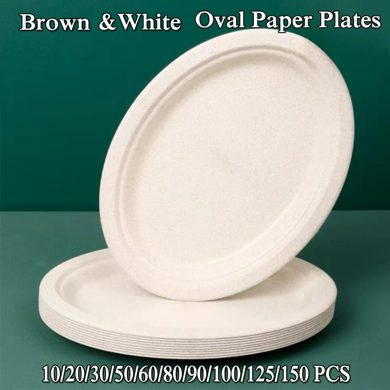 Disposable Paper Plates,12.5 Inch Oval Paper Plates,Super Strong  Eco-Friendly Plates,100% Compostable Biodegradable Plates,White Oval Paper  Dinner Plates for Party,Picnic,Large,Thicken 