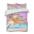 thumbnail image 2 of Coastal Twin XL Size Down Alternative Comforter, Lightweight Comforter Quilt Bedding Set with Pillow Shams Ocean Palm Tree Summer Beach Purple Blue All Seasons Bed Comforter Duvet Insert 68"x98", 2 of 7