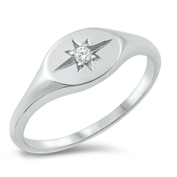 White Cubic Zirconia Northern Star Ring .925 Sterling Silver Band Jewelry Female Male Unisex Size 5