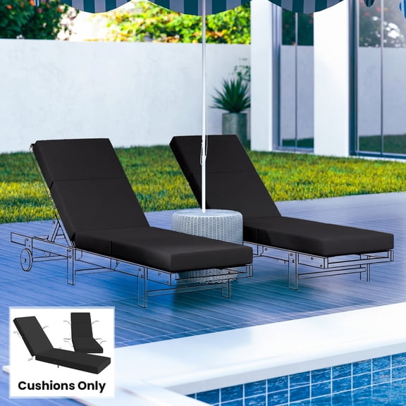 Outsunny Set of 2 Chaise Lounge Cushion, 4" Outdoor Lounge Chair Cushions with Non-Slip Ties, Waterproof and Fade Resistant, 21" x 72 ", Gray
