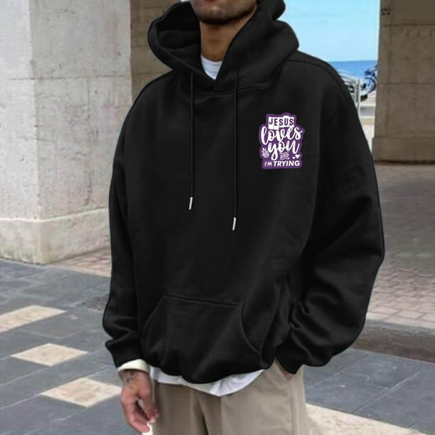 MHFRRA Sudadera con Capucha Informal para Hombre, Holgada, con Estampado Gráfico, para Otoño E Invierno, Uso Diario, Cómoda, Tela Suave, Ligera, Ropa de Calle Negro